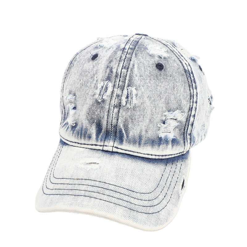 Casquette baseball denim bleu clair effet washed déchirée style streetwear